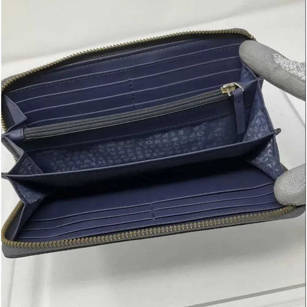 KATE SPADE GROVE Street Neda Blue Pebbled Leather Zip-Around Wallet Womens Large